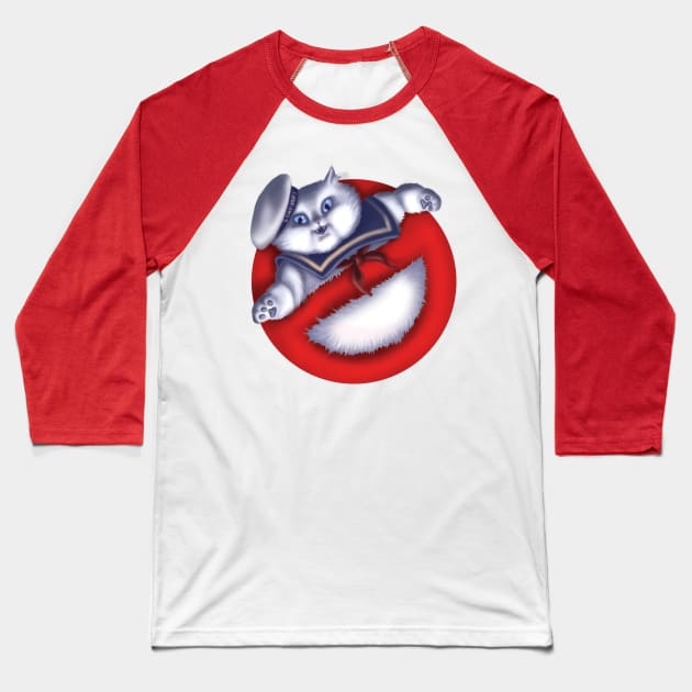 Stay Puft Marshmallow Cat Baseball T-Shirt by GeekyPet